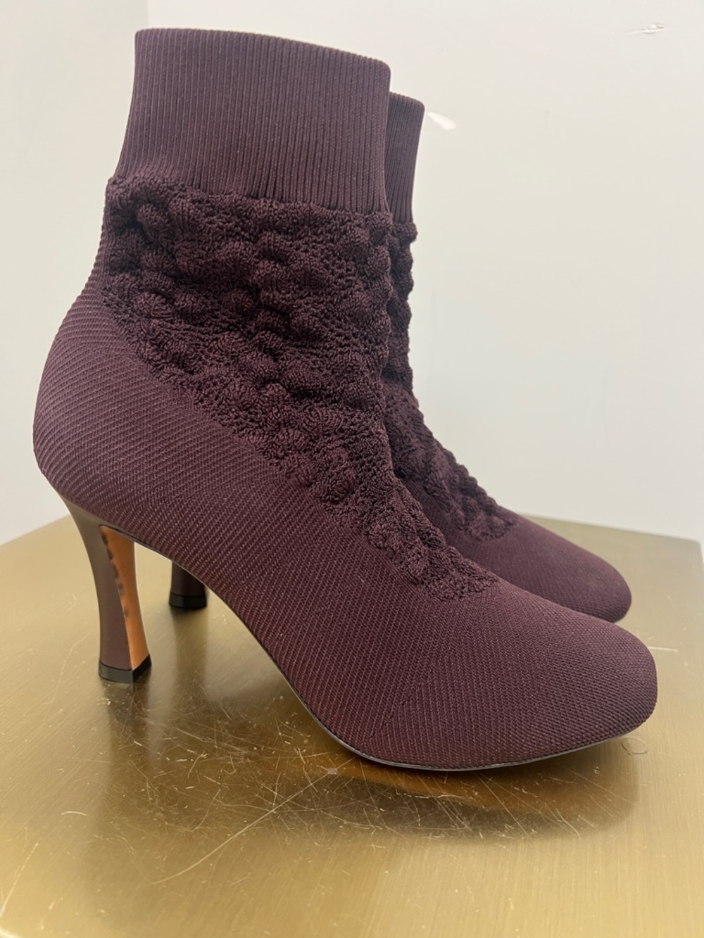 Celine Plum Knit Sock Ankle Boots
